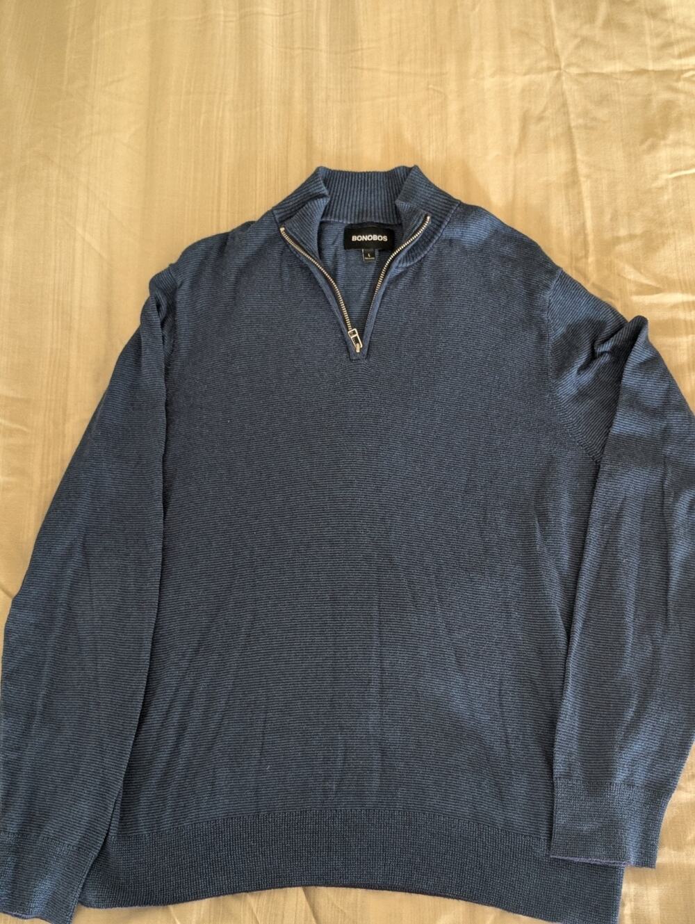 Bonobos Mens Large Quarter Zip Pullover Sweater Slate Blue Cotton Blend